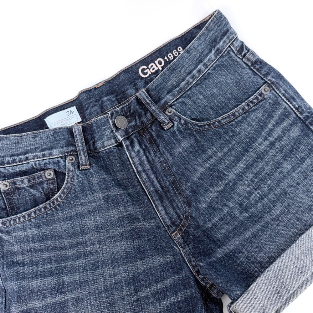 Gap 1969 Denim Shorts Women 00R (24r) Dark Wash Sexy Boyfriend Raw Hem